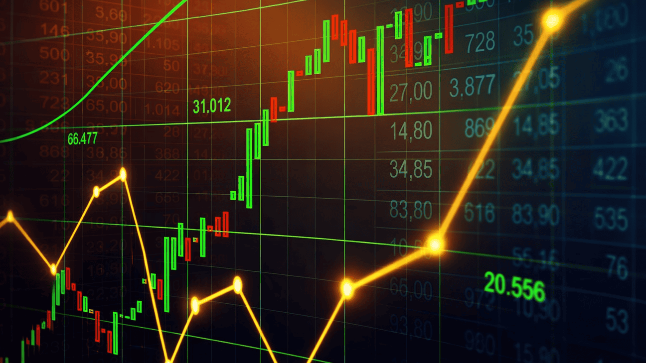 Graphique financier montrant la croissance et la fluctuation des marchés.