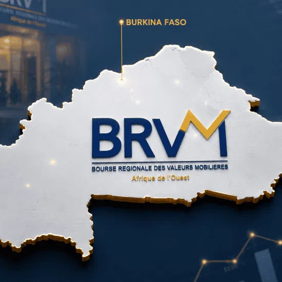 Carte illustrant la région de la BRVM avec le Burkina Faso en surbrillance.